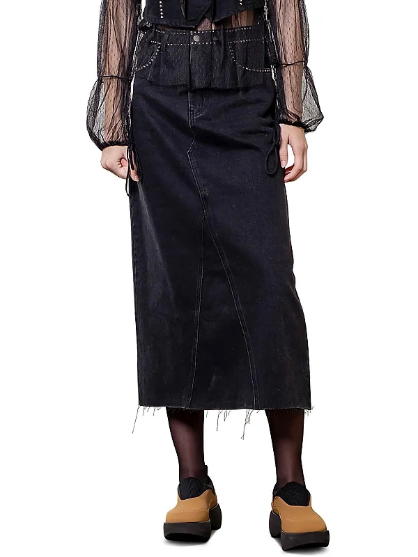 Women's Office Outfit Womens Studded Denim Midi Skirt