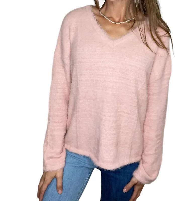 Fashionable Tops for Women Carly Mohair V Neck Sweater In Soft Pink