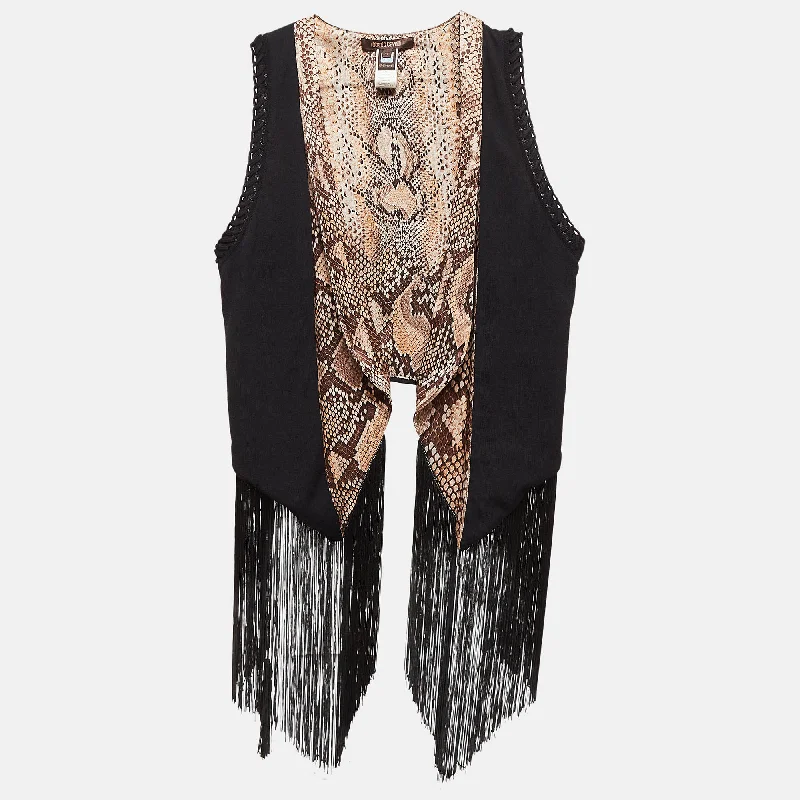 Women's Outdoor Attire Roberto Cavalli Black Knit And Silk Tassels Detail Cardigan