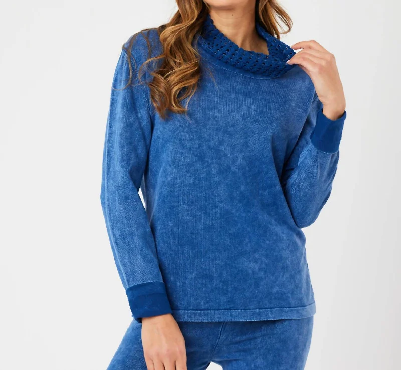 Women's Elegant Formal Outfit Cowl Neck Sweater In Denim