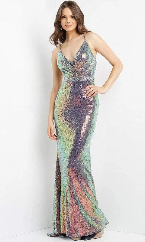 Women's Clothing Apparel JVN by Jovani  JVN06391 - Holographic V Neck Gown