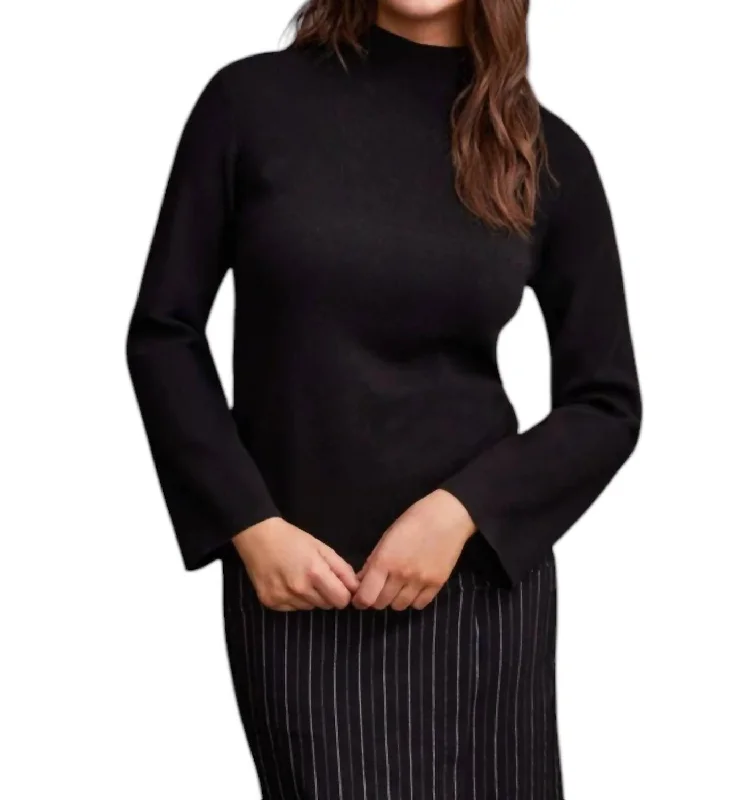 Women's Vacation Outfit Funnel Neck Sweater In Black