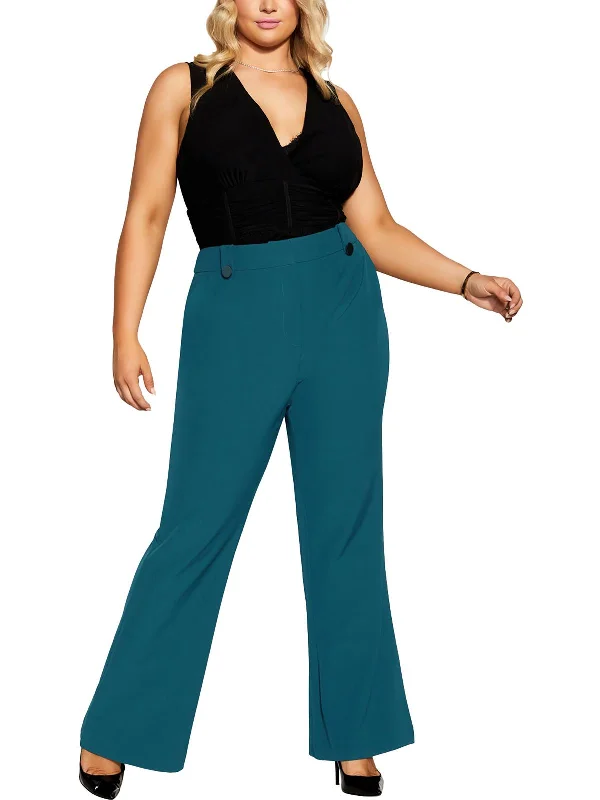 Women's Tops And Clothing Womens Solid Polyester Wide Leg Pants