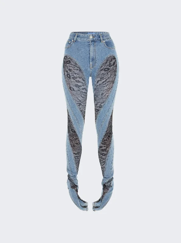 Women's Floral Print Outfit Lace Twist Jeans