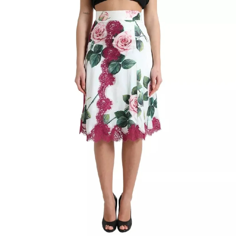 Women's Clothes For Special Occasions Dolce & Gabbana  Rose Print High Waist Midi A-line Women's Skirt (Pre-Owned)