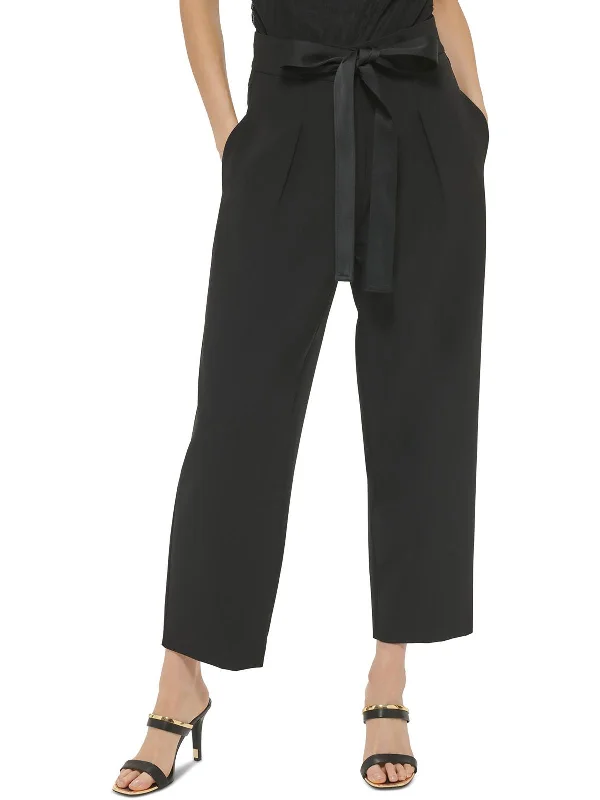 Women's Clothes Womens Belted Twill Dress Pants