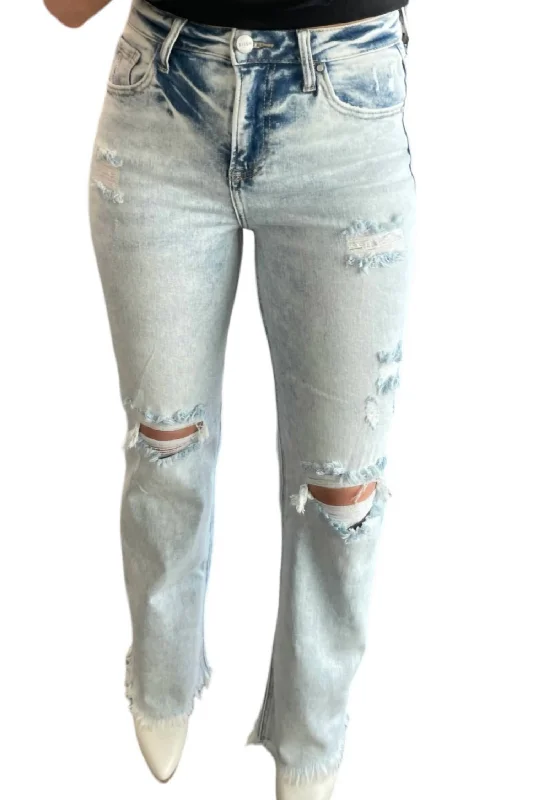 Women's Elegant Clothing Sets High Rise Distressed Straight Jeans In Light Acid