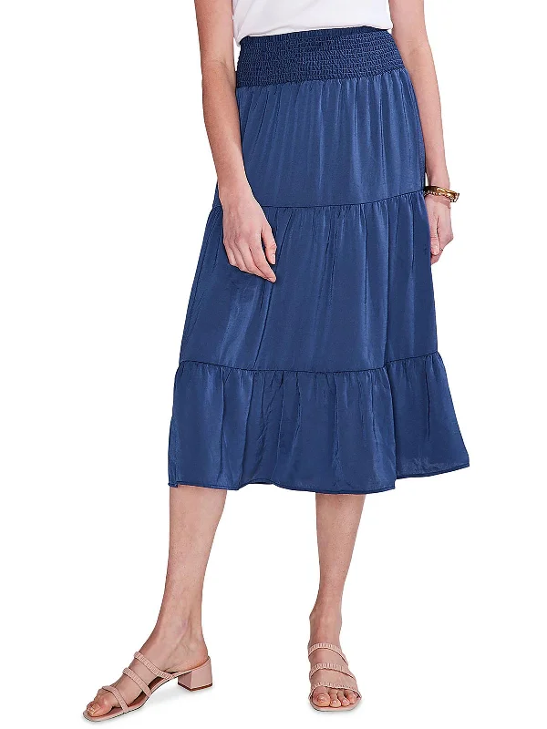 Women's Holiday Outfit Womens Below Knee Smocked Midi Skirt