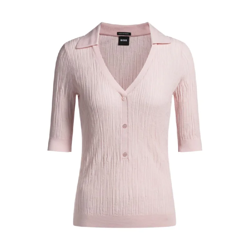 Trendy Women's Apparel Virgin-wool sweater with collar and buttoned placket