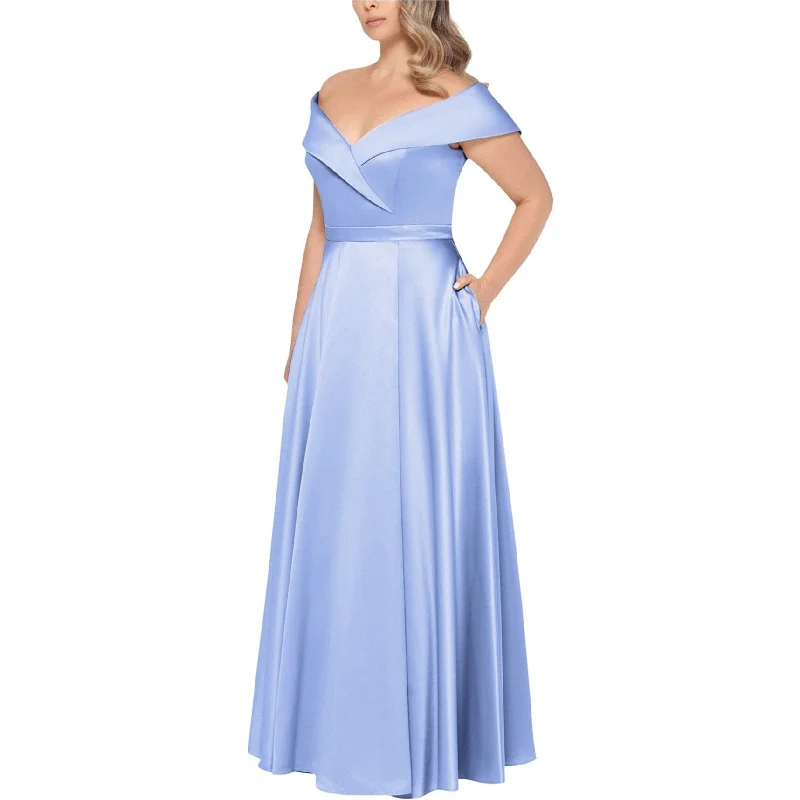 Women's Fashionable Attire For Work XSCAPE Womens Off-The-Shoulder Gown Dress, Blue, 18W