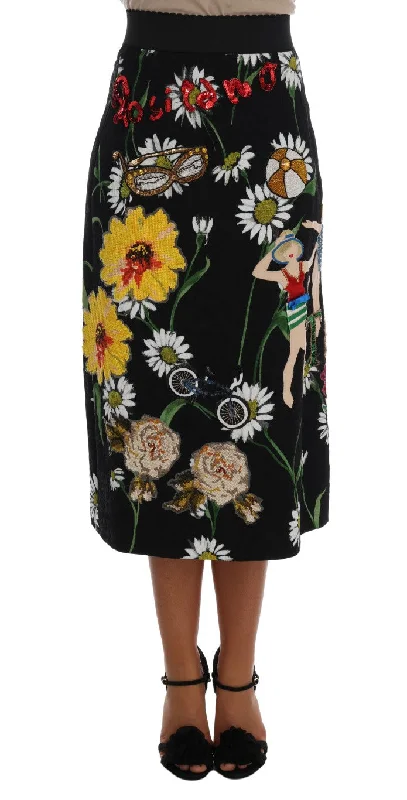 Women's Vintage Clothes Dolce & Gabbana Embellished A-Line Mid-Calf Women's Skirt