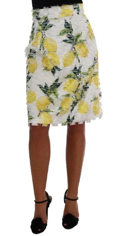 Women's Loungewear Clothes Dolce & Gabbana Lemon Print Fringe Pencil Women's Skirt