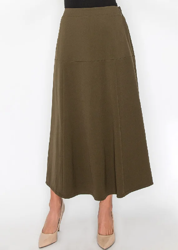 Chic Women's Outfit Olive Panel Midi Skirt