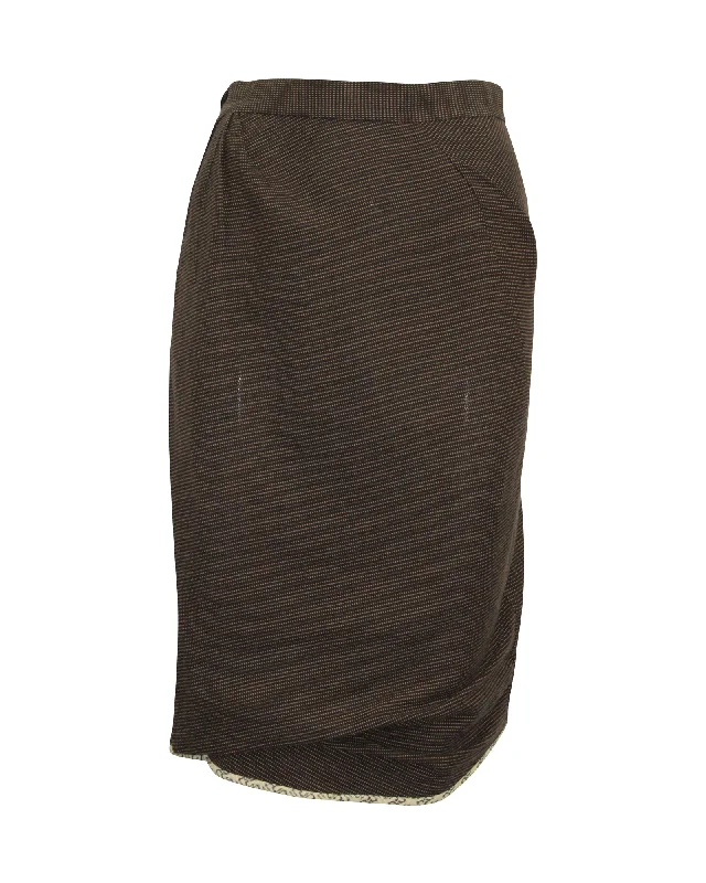 High-End Women's Apparel Vivienne Westwood Microprint Midi Pencil Skirt in Brown Cotton Linen