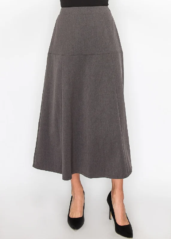 Women's Evening Outfit Gray Panel Midi Skirt