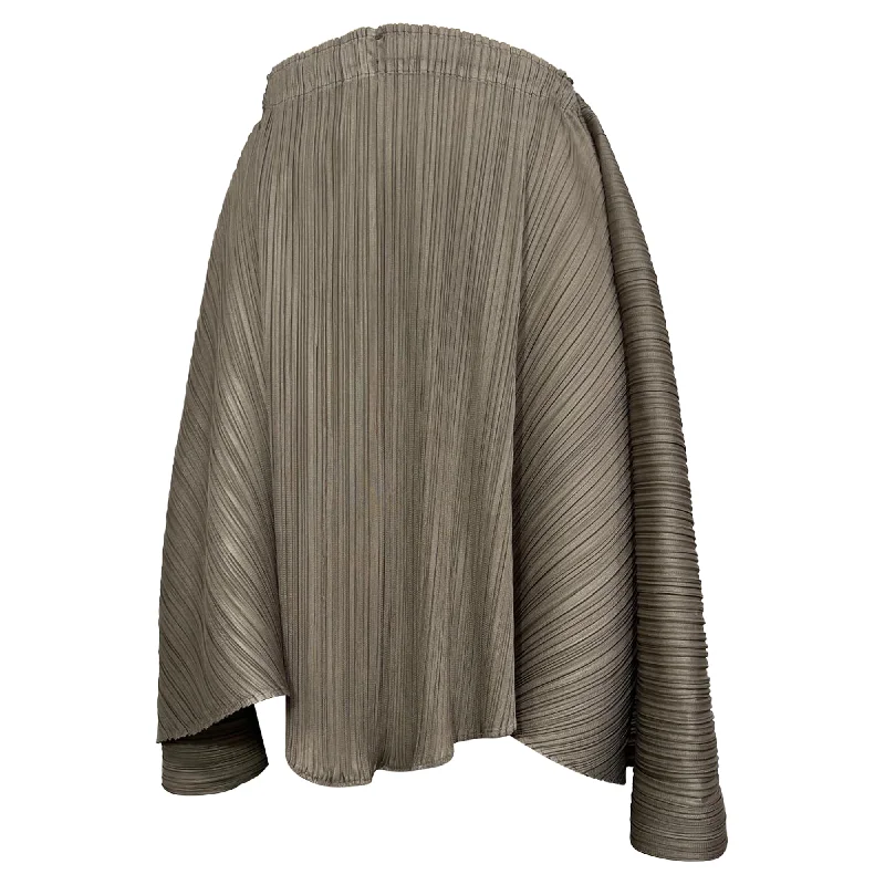 Stylish Women's Outfit Pleats Please Issey Miyake Knee-Length Skirt in Brown Polyester