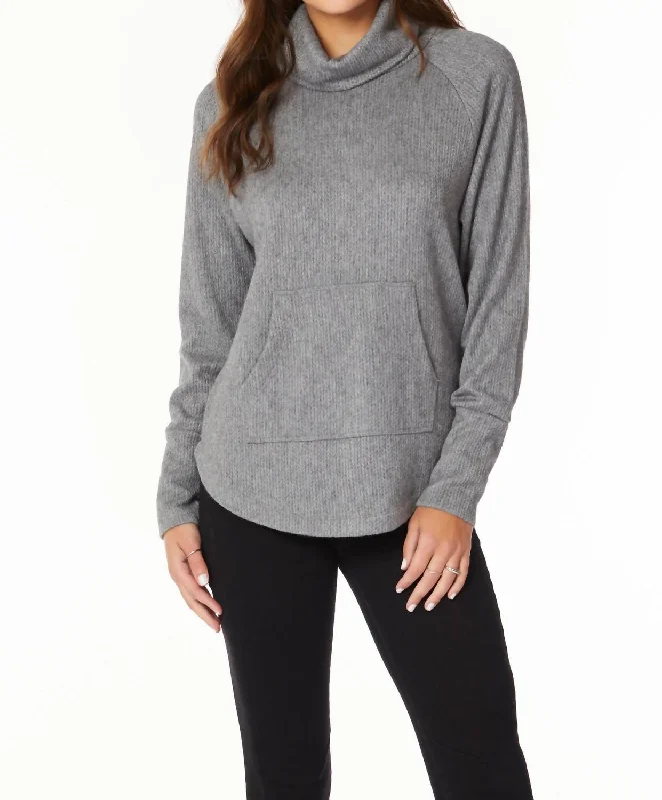 Extreme Clearance Deals Funnel Neck Raglan W/ Pocket Sweater In Grey