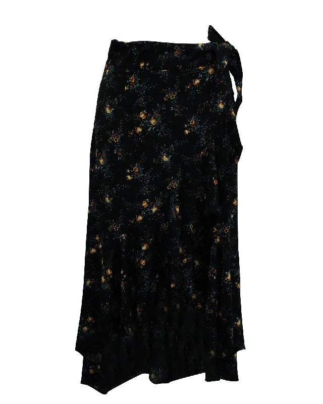 Formal Outfit For Women Sandro Floral Print Asymmetric Skirt in Black Viscose