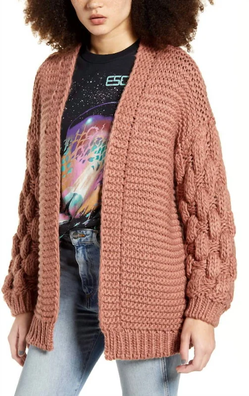 Casual and Comfortable Outfits Chunky Knit Open Front Cardigan In Dark Pink