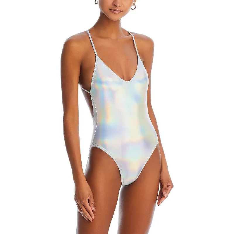 Elegant Women's Attire Fara Slip Mio Womens Iridescent Low Back One-Piece Swimsuit