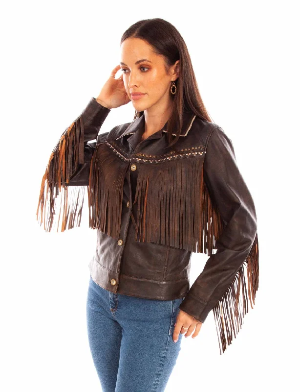 Clothes Of Woman Scully Womens Western Fringe Chocolate Leather Leather Jacket