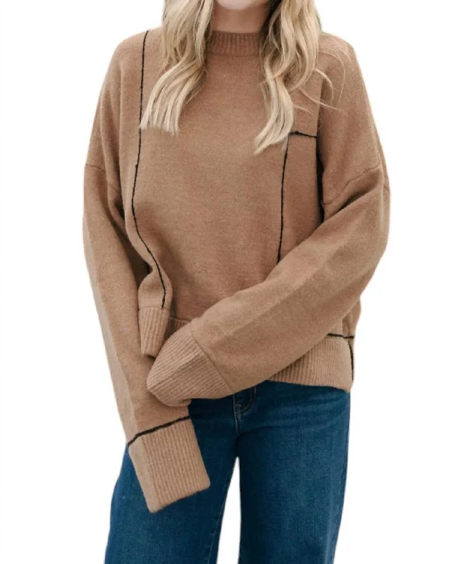 Stylish Women's Garments For Holidays Grid Pattern Sweater In Mocha