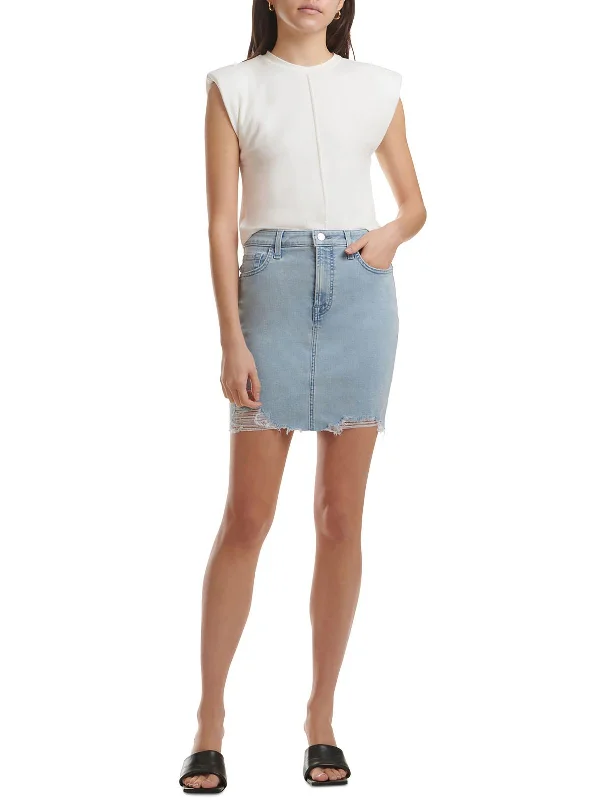 Versatile Women's Fashion Womens Mini Frayed Hem Denim Skirt