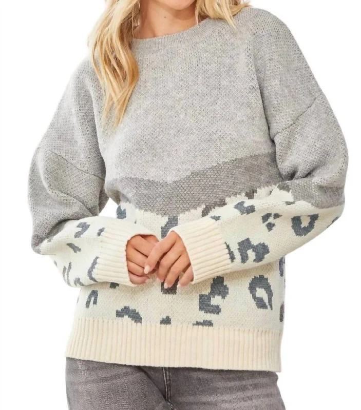 Women Clothes In Your Head Animal Print Sweater In Grey